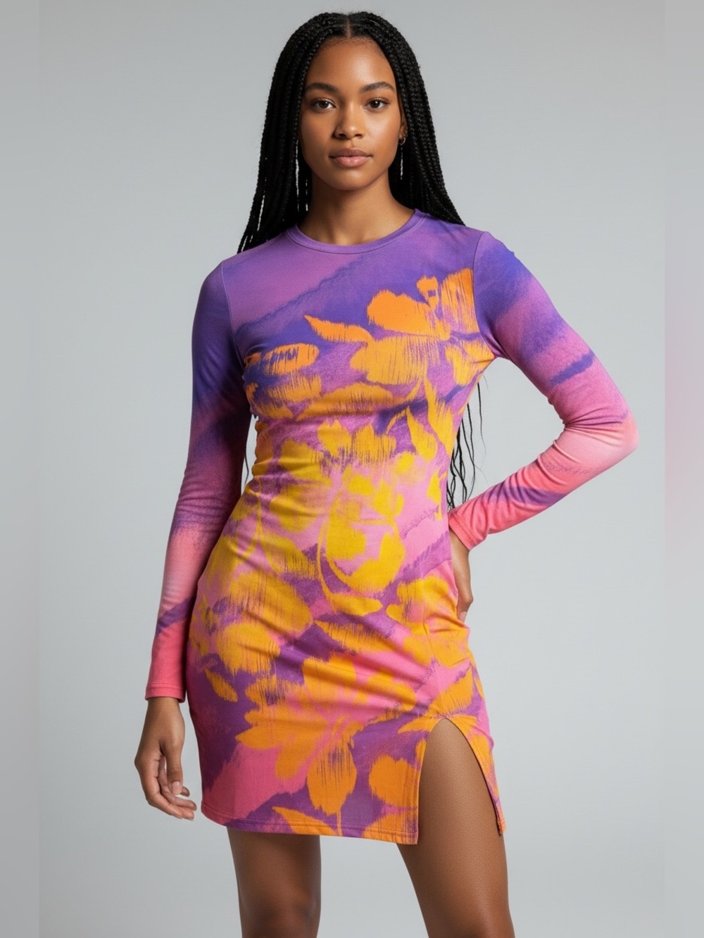 AFRM Purple & Pink Floral Mini Bodycon Dress